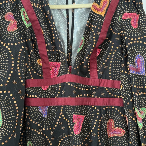 Farm to rio Anthropologie jumpsuit v neck summer tropical hearts black xs - Picture 7 of 7